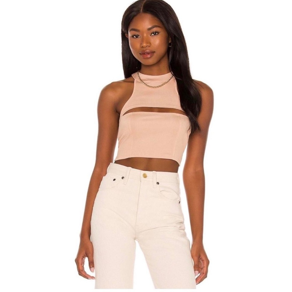 h:ours Blush Cutout Ribbed Crop Top